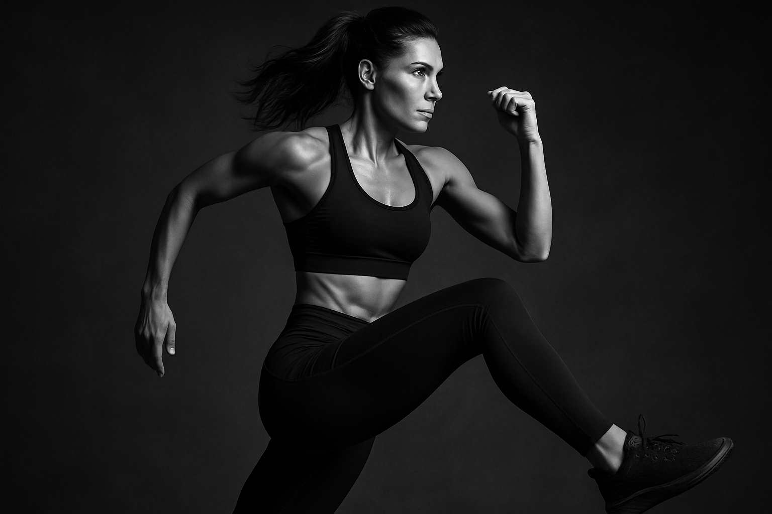 Athletic woman model in black and white